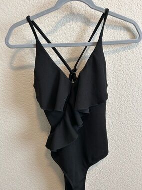 Black Ruffled V-Neck Women’s swimsuit